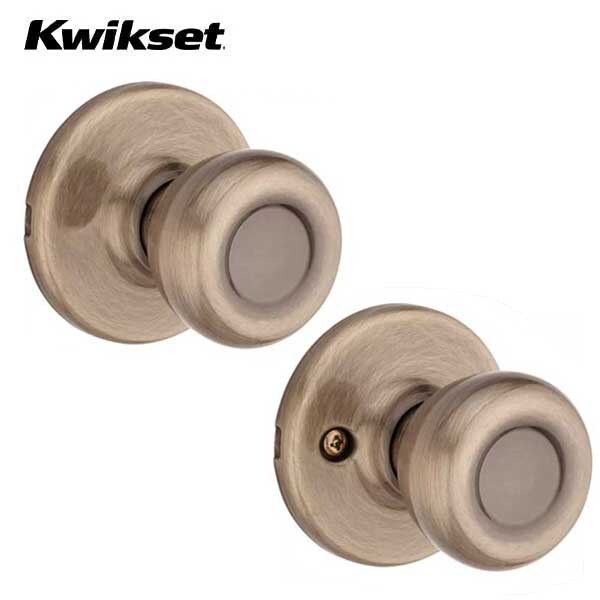Kwikset Tylo Passage Door Knob with Round Rose / Antique Brass KWS-200T-RDT-5 - main